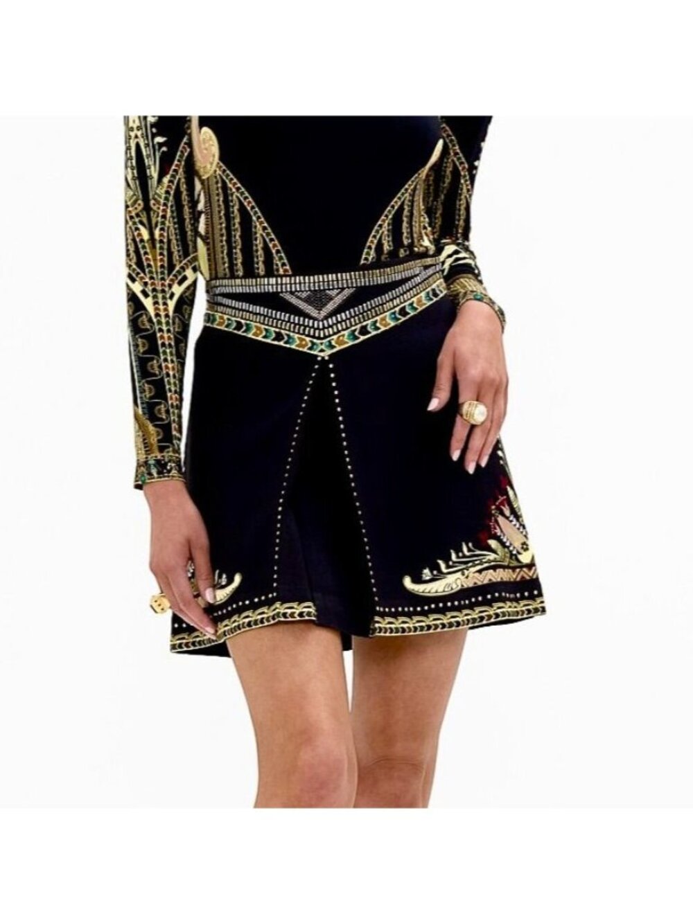 CAMILLA They Called Her Nefertari Studded Shaped Waist Mini Skirt Black S